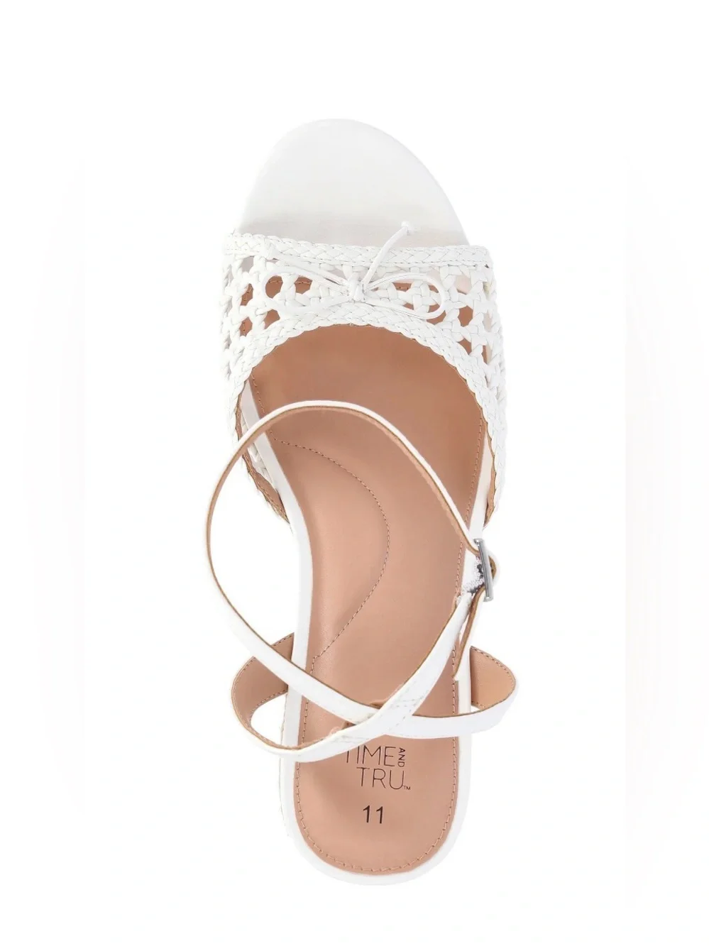 Time and Tru Women’s Bow Espadrille Wedge Sandals Size 10 White Ankle Strap NWT